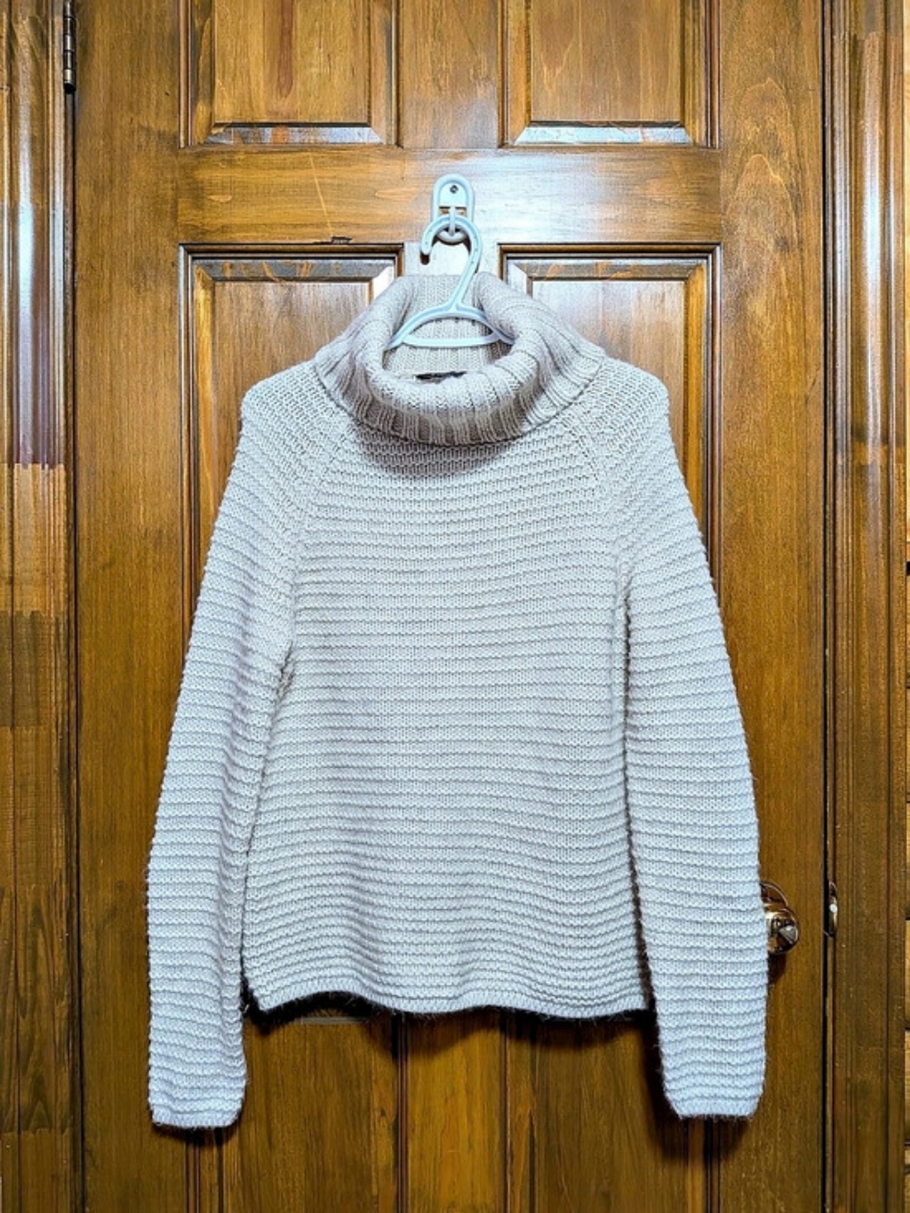Denver Hayes Chunky Turtleneck Sweater in Cream Grey Size Large
